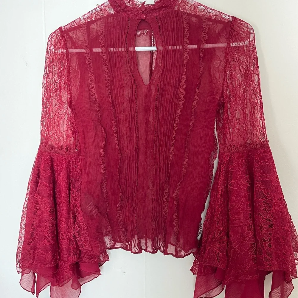 Alice + Olivia Burgundy Lace Blouse - Picture 3 of 7